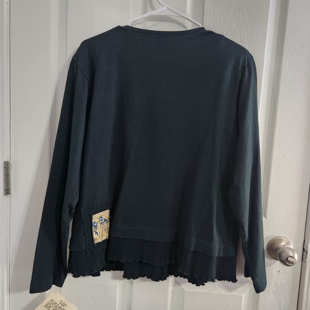 NWT Focus green 100% cotton cardigan ruffle girlhoodcore chic artsy women Med - Picture 12 of 12